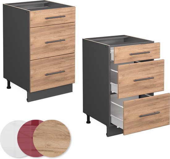 Vicco Élément bas de cuisine Fame- Line, Chêne puissant or/ Grijs, 50 cm sans plan de travail