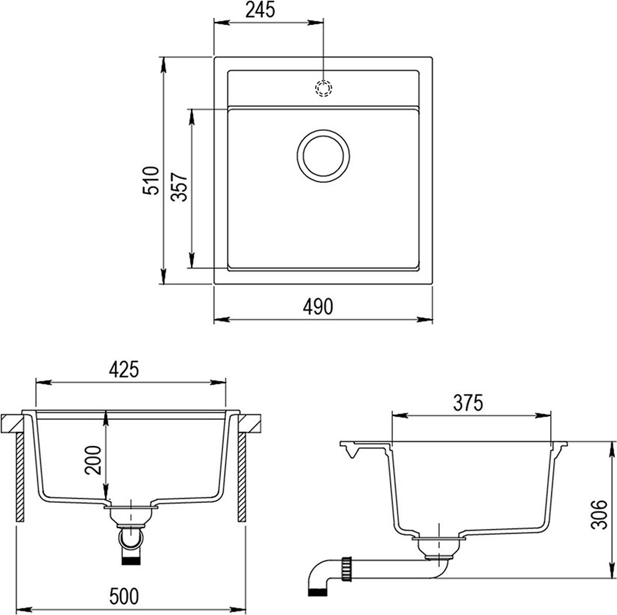 Bergström Tesa Spoelbak – 49 x 51 cm Beton