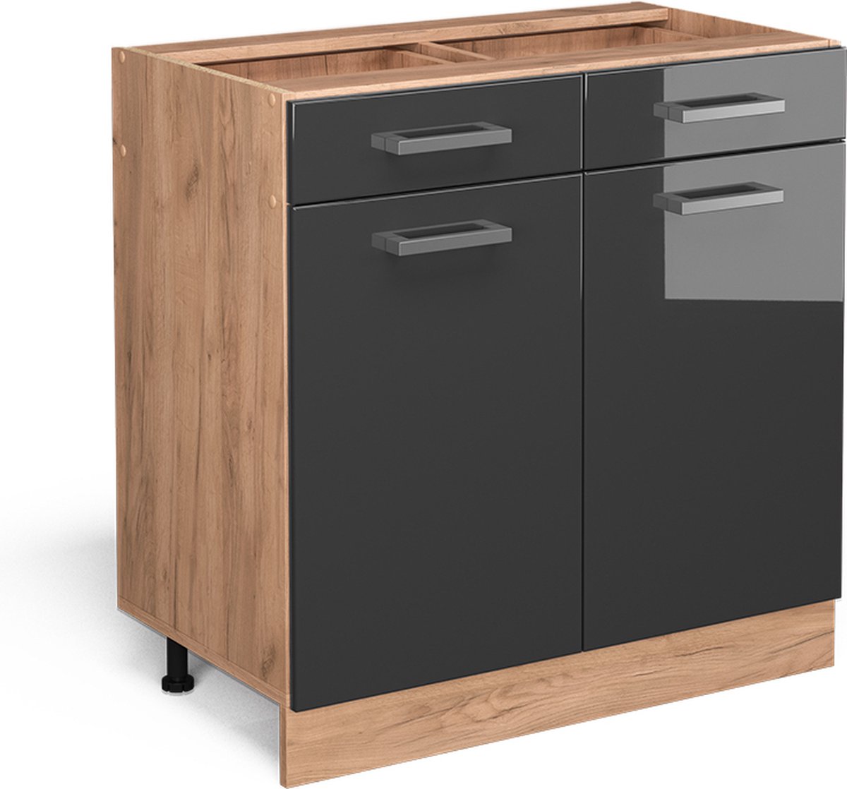 Vicco R-Line Keukenonderkast – 80 cm, WB Eik Antraciet Hoogglans
