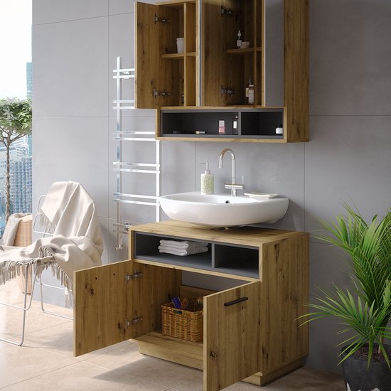 Armoire Miroir Beatrice Vicco - Meuble Salle De Bain Blanc 80x20x72 Cm - Aggloméré MDF
