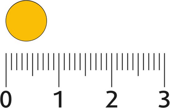 Gele tablet met liniaal, ca. 0,5 cm.