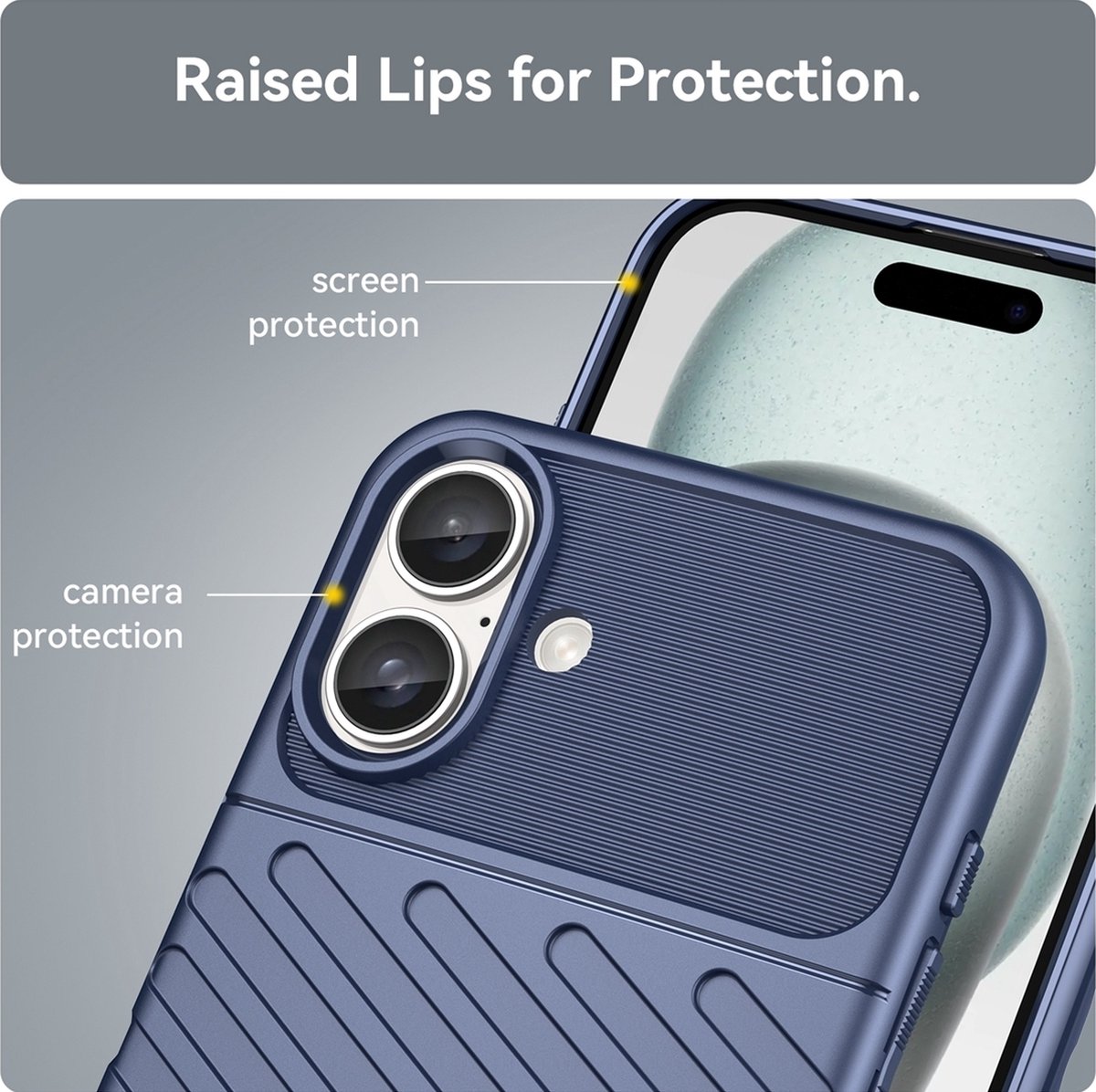 Mobigear Hoesje geschikt voor Apple iPhone 16 Plus Telefoonhoesje Flexibel TPU | Mobigear Groove Backcover | iPhone 16 Plus Case | Back Cover - Blauw