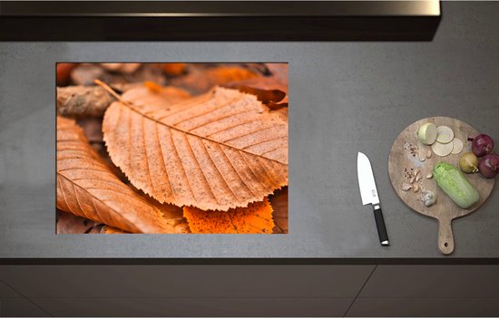 Foto: Inductieplaat beschermer bruin herfstblad 70x52 cm 2 mm dik inductie beschermer bescherming inductiekookplaat kookplaat beschermer van wit vinyl