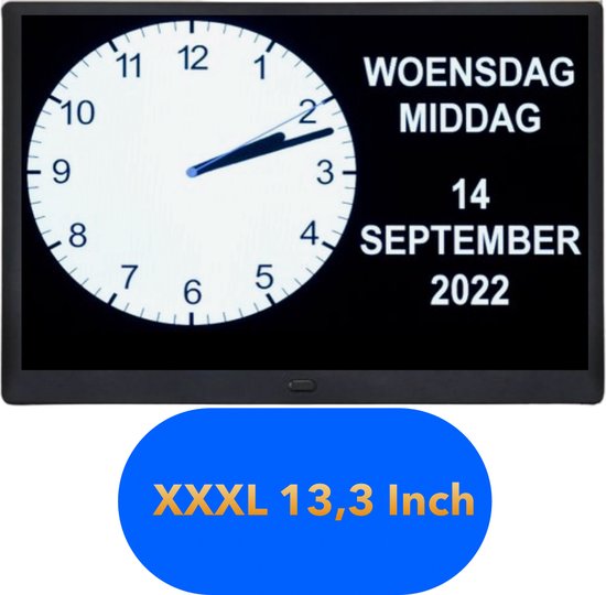 Foto: Dementieklok 13 3 inch xxxl kalenderklok met datum en dag afstandsbediening 9 talen nederlandstalig digitaal analoog