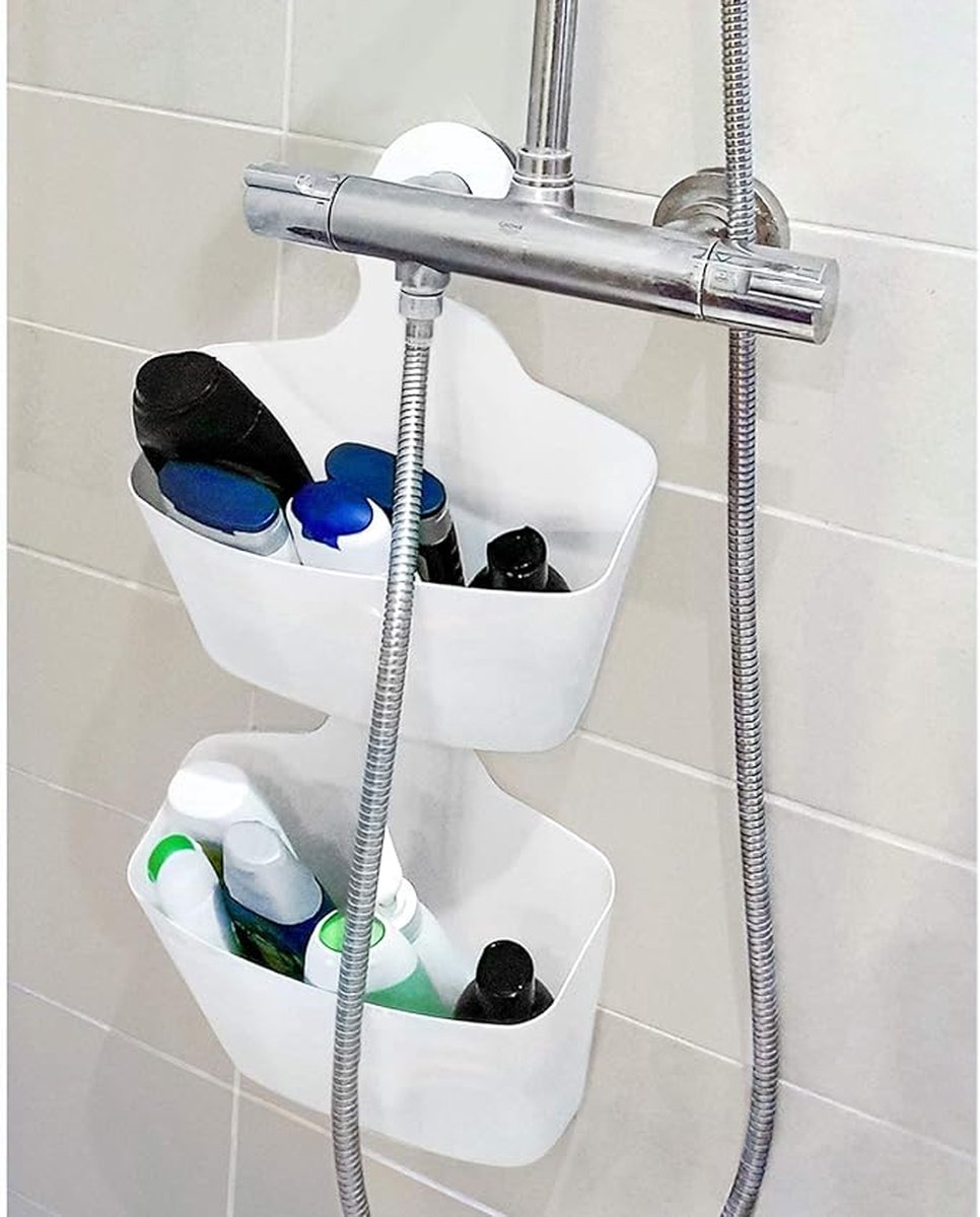 Douchemand met haak 2 stks plastic hangende caddy organizer douche caddy hangende gemakkelijke verwijderbare multifunctionele mand voor huis, grijs