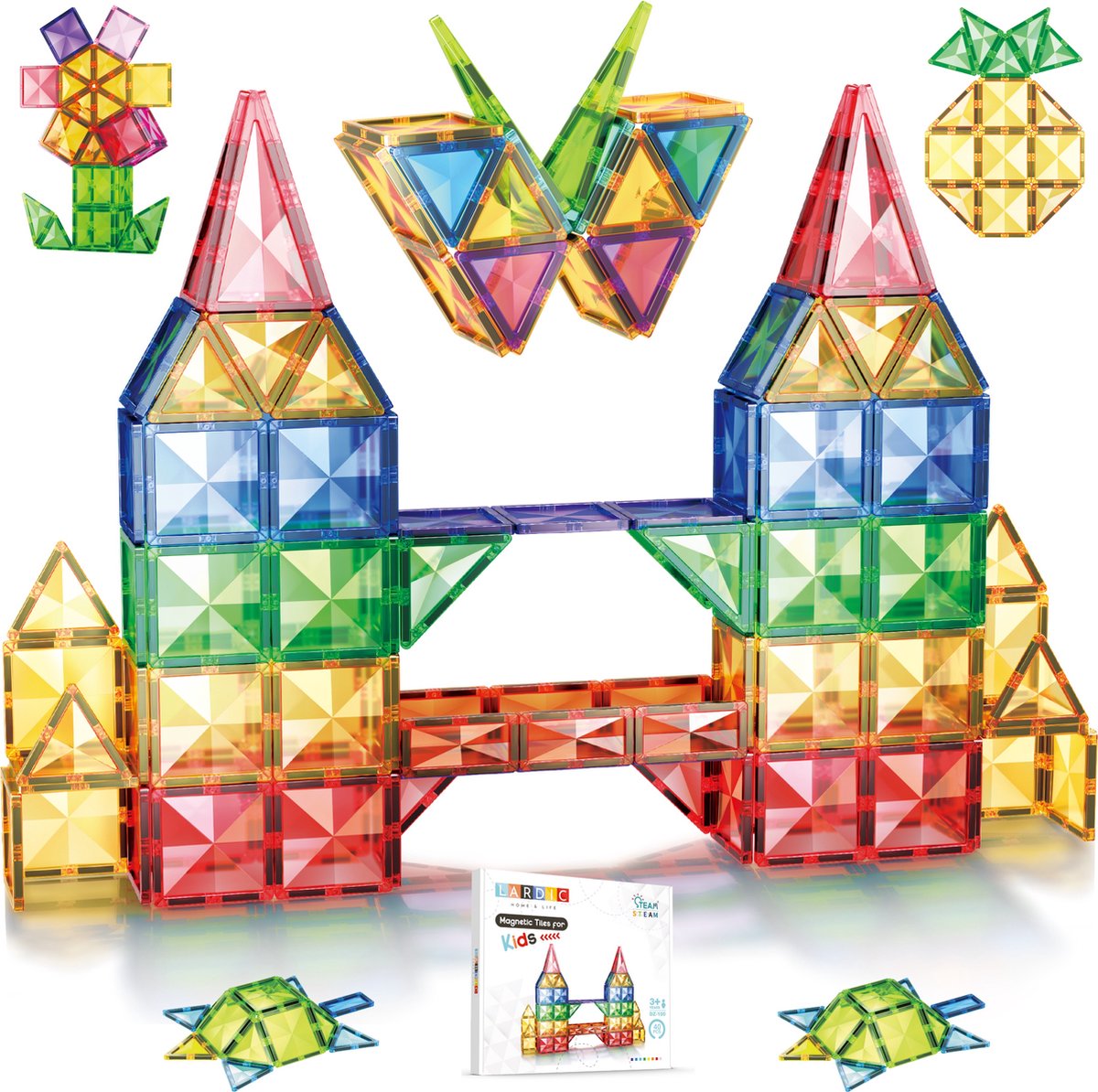Lardic Home & Life Lardic Magnetisch Speelgoed Magnetic Tiles 40 Stuks Bouwspeelgoed Bouwblokken Magneten Speelgoed Magnetische Tegels Magna Bouwstenen Montessori Speelgoed Educatief Speelgoed Sinterklaas