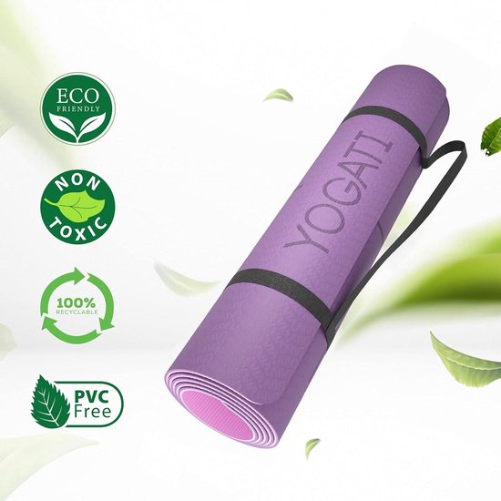 Milieuvriendelijke yogamat - TPE non-slip en dikke yogamat - YOGATI met body alignment lines - Perfect Pilates mat voor workout oefening Gym en Fitness. — afbeelding 2