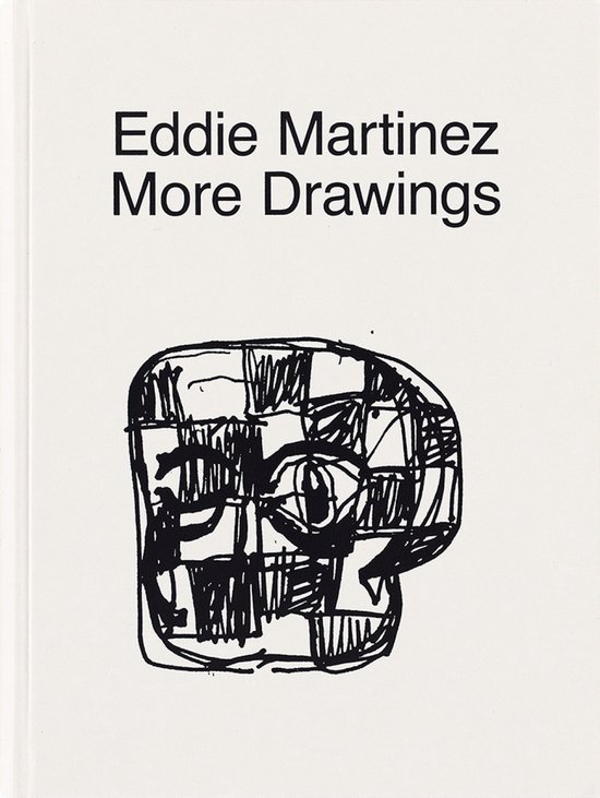 Boek 'Eddie Martinez More Drawings' met een zwart-witte tekening van een gezicht, opgemaakt uit vakjes en lijnen.