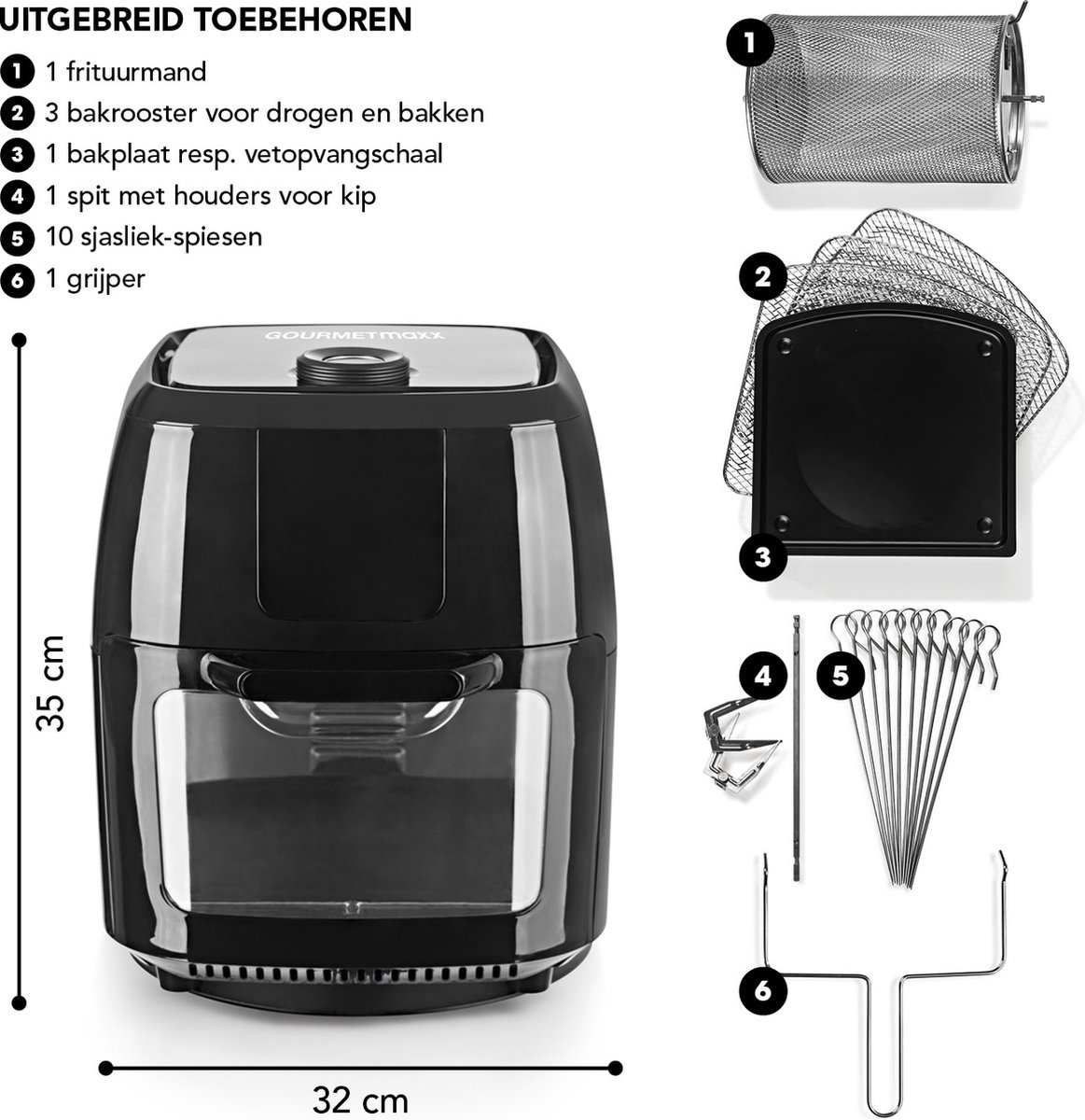 GOURMETmaxx Digitale Heteluchtfriteuse XXL 9L met Draaispit - afbeelding 3