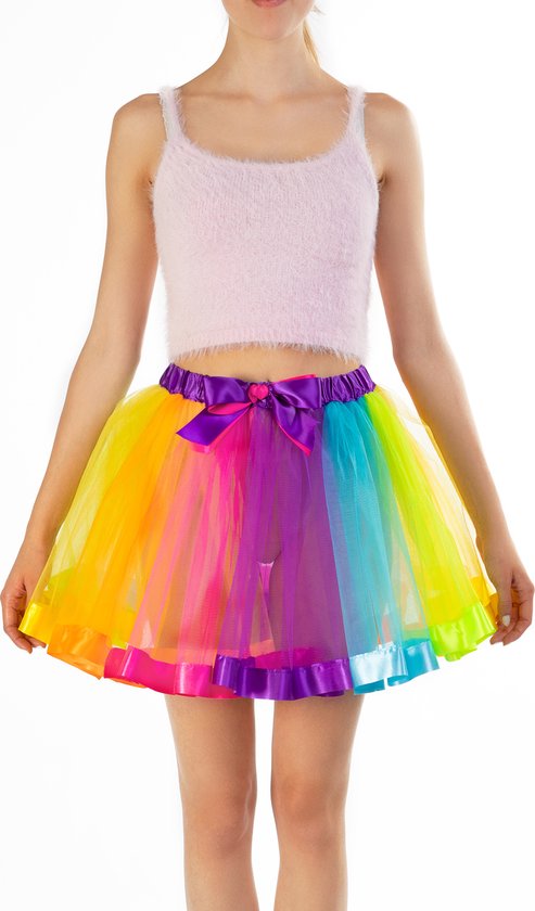 KIMU Tutu Regenboog Petticoat - Maat XL XXL 3XL - Tule Rokje Gekleurde Rok Doorschijnend - Unicorn Pak Kostuum Eenhoorn Pride Carnaval Tulerok Halloween