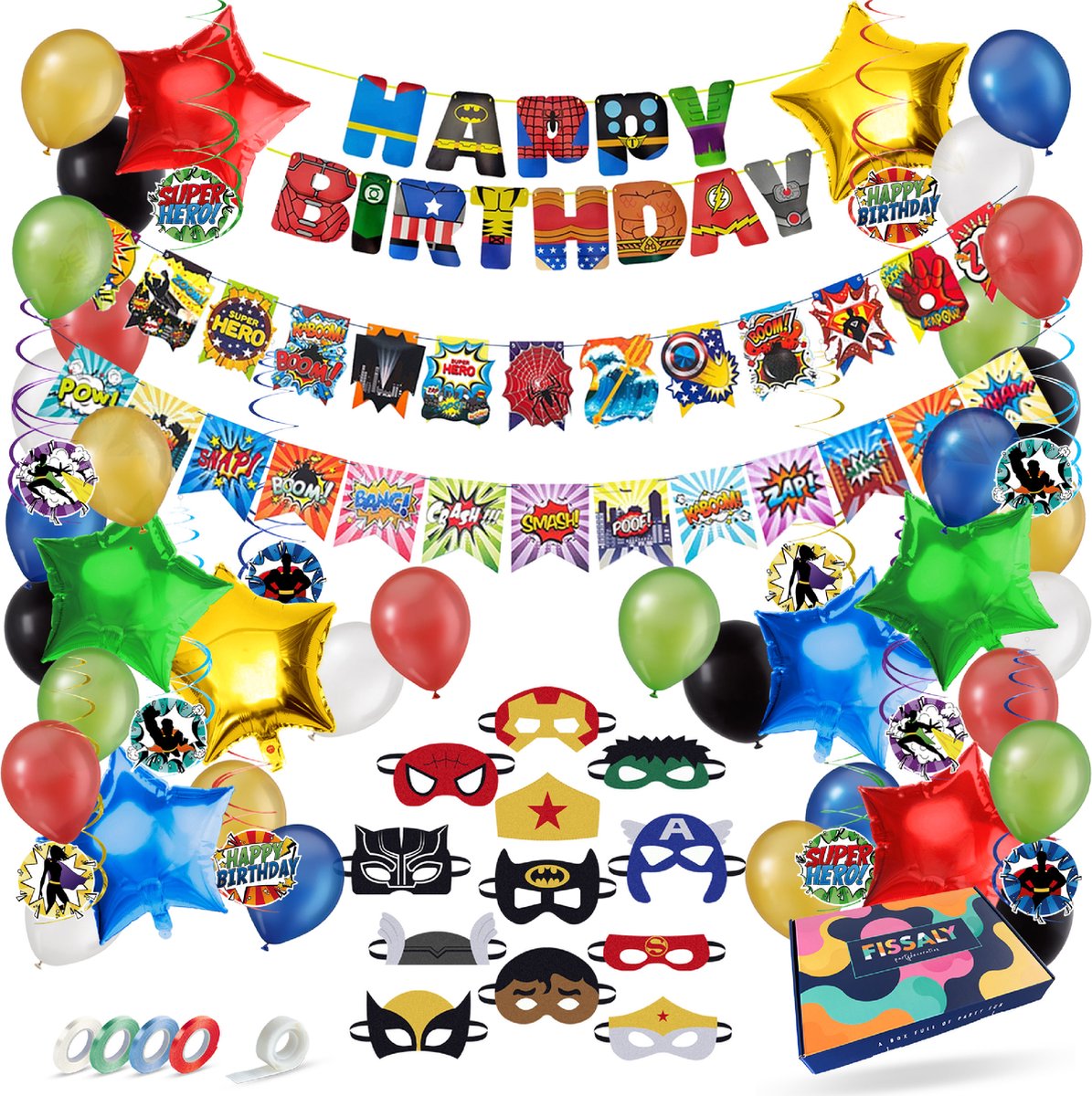 Fissaly 70 Stuks Superhelden Feest Versiering – Kinderfeestje Decoratie – Superheroes Themafeest Verjaardag - Feestje