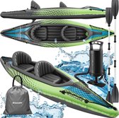 tectake® - Opblaasbare Kajak - Opblaasbare Kano voor 2 personen met 2x dubbele peddel en accessoires - Zitjes, pomp, transporttas - Watersport - Roeiboot