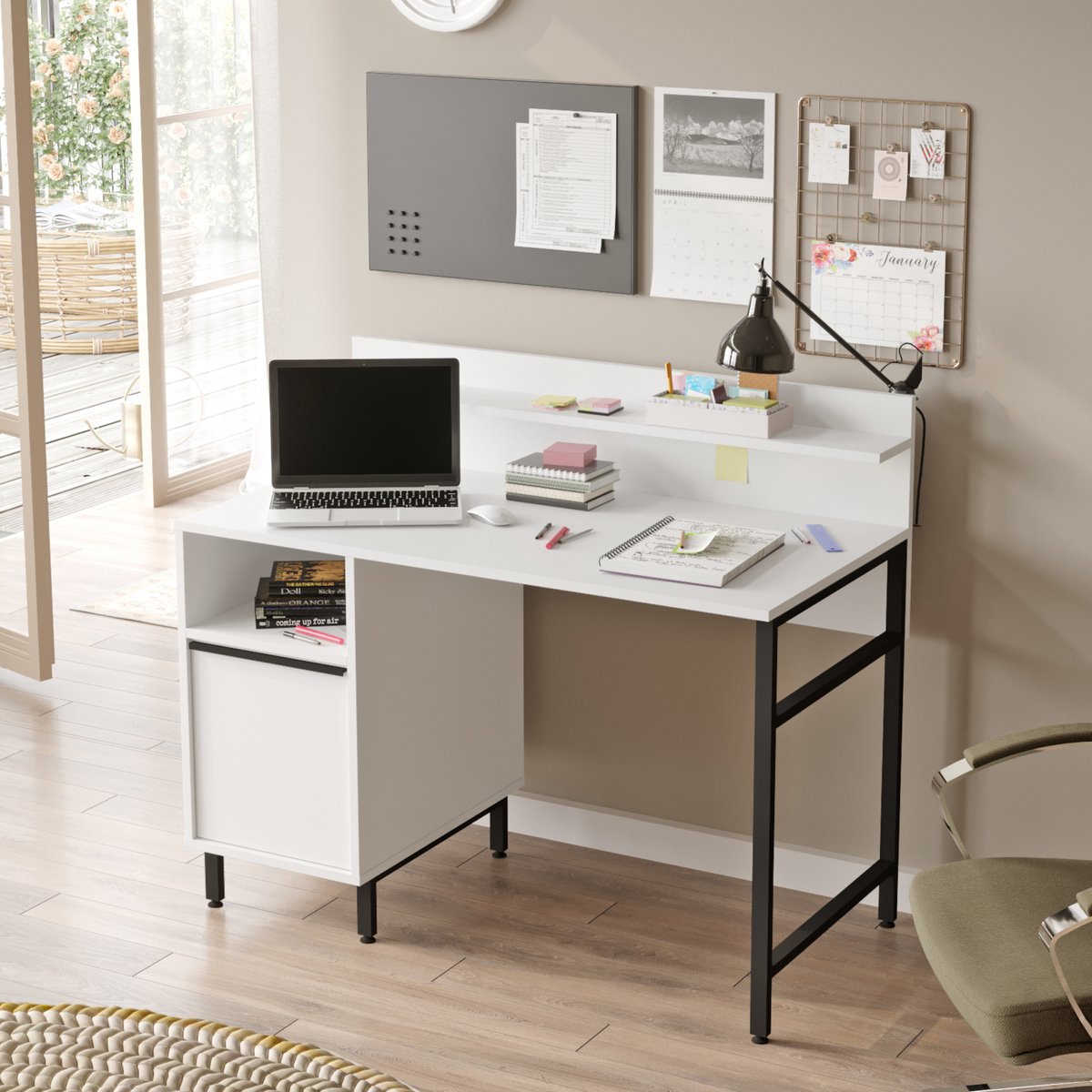 Bureau Fajaarire 120x60x100 cm wit en zwart [en.casa]