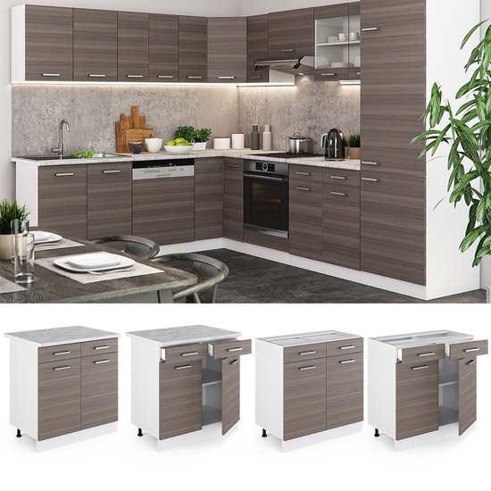 Vicco Meuble bas de cuisine R- Line, Grijs/ Wit, 80 cm sans plan de travail