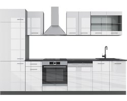 Vicco R-Line Complete keukeneenheid – 300 cm zonder werkblad Wit hoogglans/antraciet zonder werkblad
