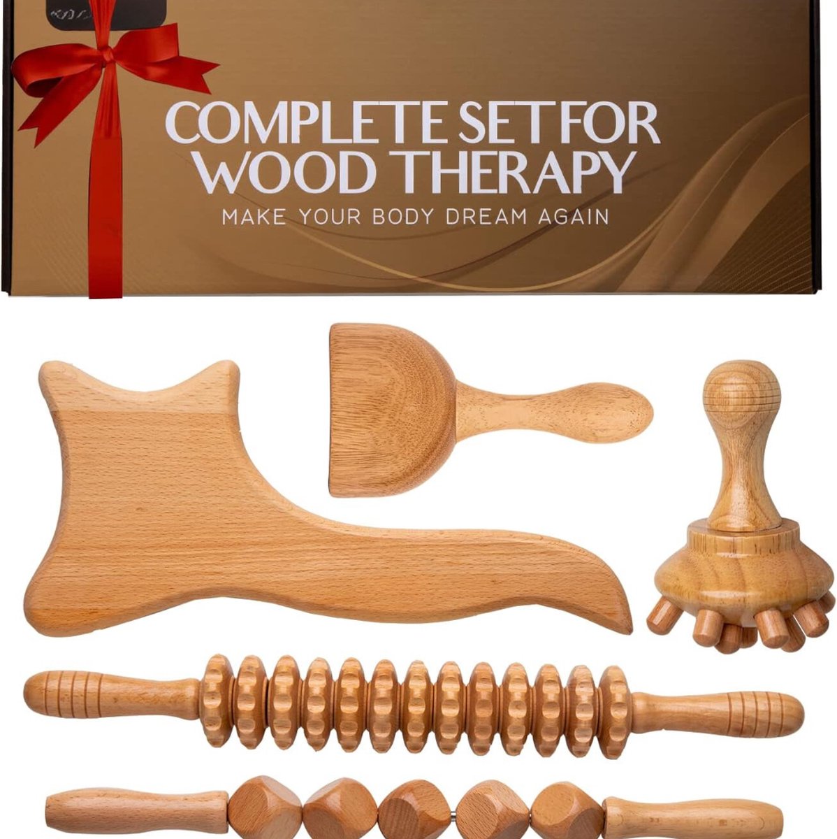 Goedkoopste Lexium Maderotherapie set - Madero - Massage roller - Houttherapie - Anti-cellulitis - Maderotherapie set massage - Massage hout