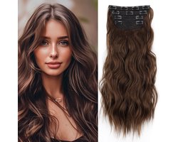 RENALUX - Haar Extensions Clip In - Hairextensions - Clip In Extensions - Extensions Clip In - Haarstuk - Nephaar - Nep Haar - Haar - Professionele Haarverlenging - XXL Complete Set - Bruin