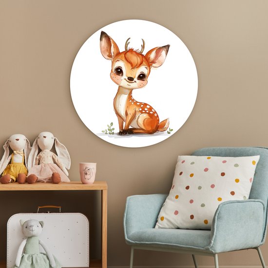 WallCircle® Wandcirkel 60x60 cm - Muurcirkel Baby hert - Schattig - Dieren kinderkamer - Babykamer - Muurdecoratie woonkamer - Wanddecoratie slaapkamer - Kamer decoratie accessoires - Ronde schilderijen - Woonaccessoires binnen cirkel