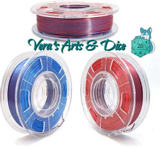 Foto: Regal flame 3d print filament vera s arts dice rood blauw 1kg 1 75 mm pla duo kleur filament dual colour filament red blue 3d printing filament 1000 gram plastic multicolor