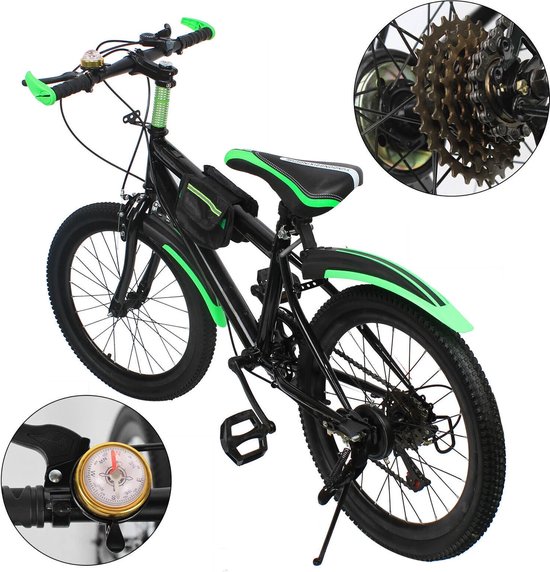 Foto: Gran vida mountainbike 20 inch 7 snelheden dubbele schijfrem koolstofstaal zwart groen