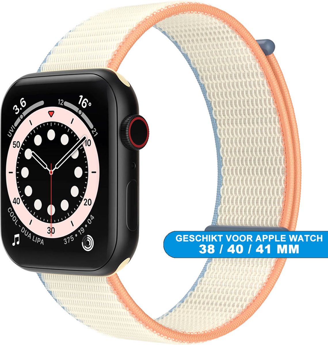 Bandje geschikt voor de Apple Watch 38/40/41 mm - Series SE , 1 , 2, 3, 4, 5, 6, 7 en 8 - Klittenband sluiting - Milk White