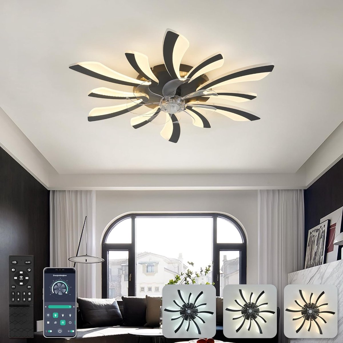 Modern Plafondventilator Met Licht LED Silent Ventilator Lamp Omkeerbare 6 Snelheden Plafondventilator Met Afstandsbediening APP Timer Voor Slaapkamer Woonkamer Dimbare,Zwart Modern Plafondventilator Met Licht LED Silent Ventilator Lamp Omkeerbare 6 Snelheden Plafondventilator Met Afstandsbediening APP Timer Voor Slaapkamer Woonkamer Dimbare,Zwart