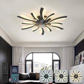 LuxiLamps - 5 Vleugel Ventilator Lamp - Dimbaar Met Afstandsbediening - Zwart - Plafondventilator Met LED - Woonkamerlamp - Moderne lamp - Plafonniere