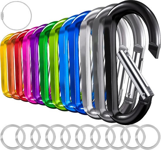 Foto: 10 stuks 78mm karabijnhaken 10 verschillende kleuren musketonhaak met sleutelringen staaldraad musketon d vorm carabiners grote karabijn haak sleutelhangers zwarte karabijnsluitingen en ringetjes aluminium