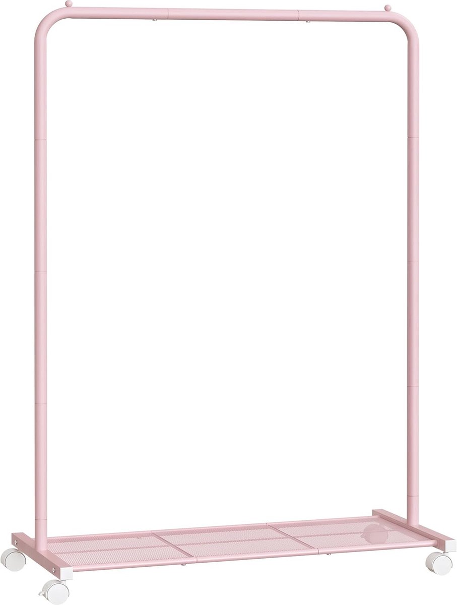 FurnStar - Kledingrek - kledinghangers - kledingrek op wieltjes - kledingrek metaal - 40 kg draagvermogen - met opbergplank - eenvoudige montage - draagbaar - 40.5 x 91 x 158 cm - Roze
