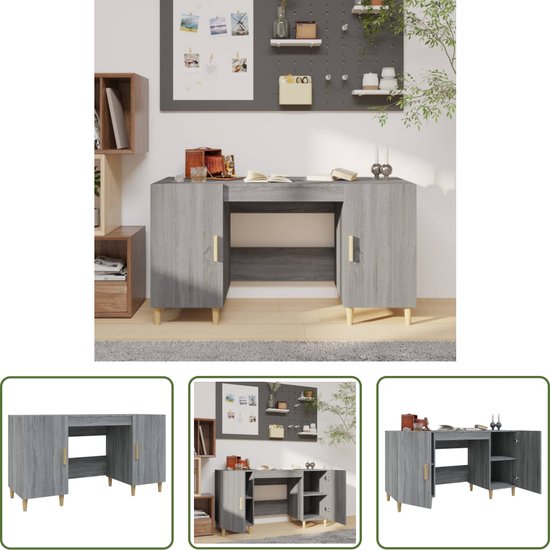 Foto: The living store bureau computerbureau 140 x 50 x 75 cm grijs sonoma eiken