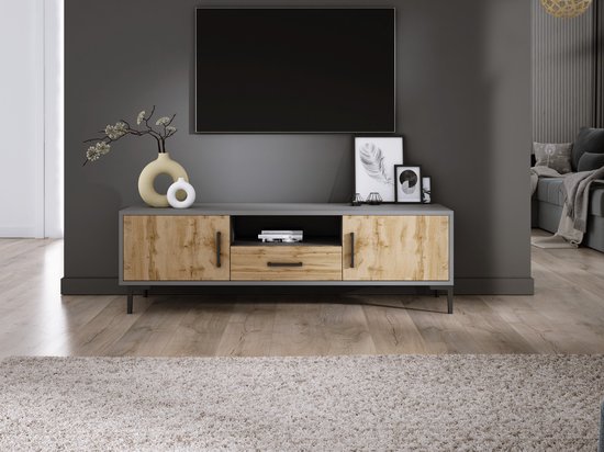 en.casa] TV meubel Torsby 46x140x30 cm antraciet en eiken