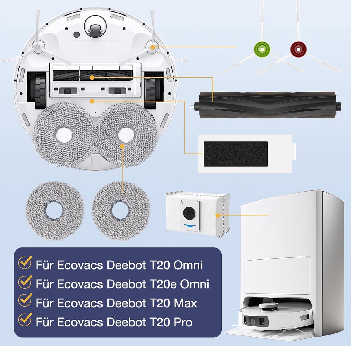 20 stuks Accessoires geschikt voor Ecovacs Deebot T20 Omni / T20e Omni / T20 Max / T20 Pro