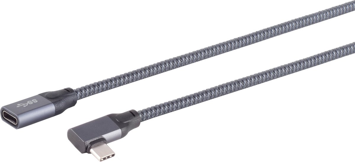 USB-C verlengkabel | haaks (links/rechts) | USB3.2 20 Gbps | PD 100W | 4K 60Hz | aluminium/nylon | 1 meter