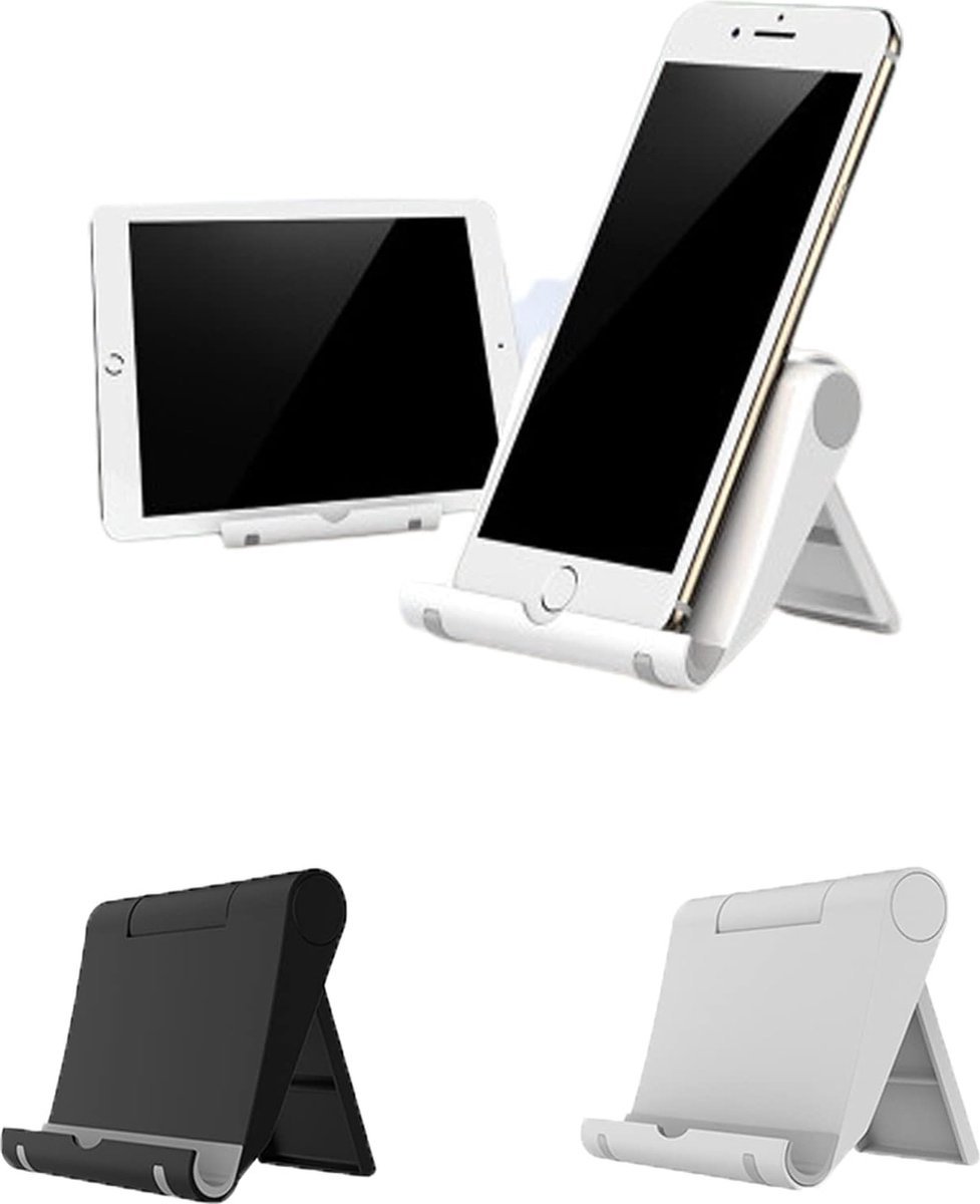 Aanpasbare en Vouwbare Tabletstandaard - Geschikt voor Smartphones en Tablets - Handsfree Gebruik - Zwart en Wit