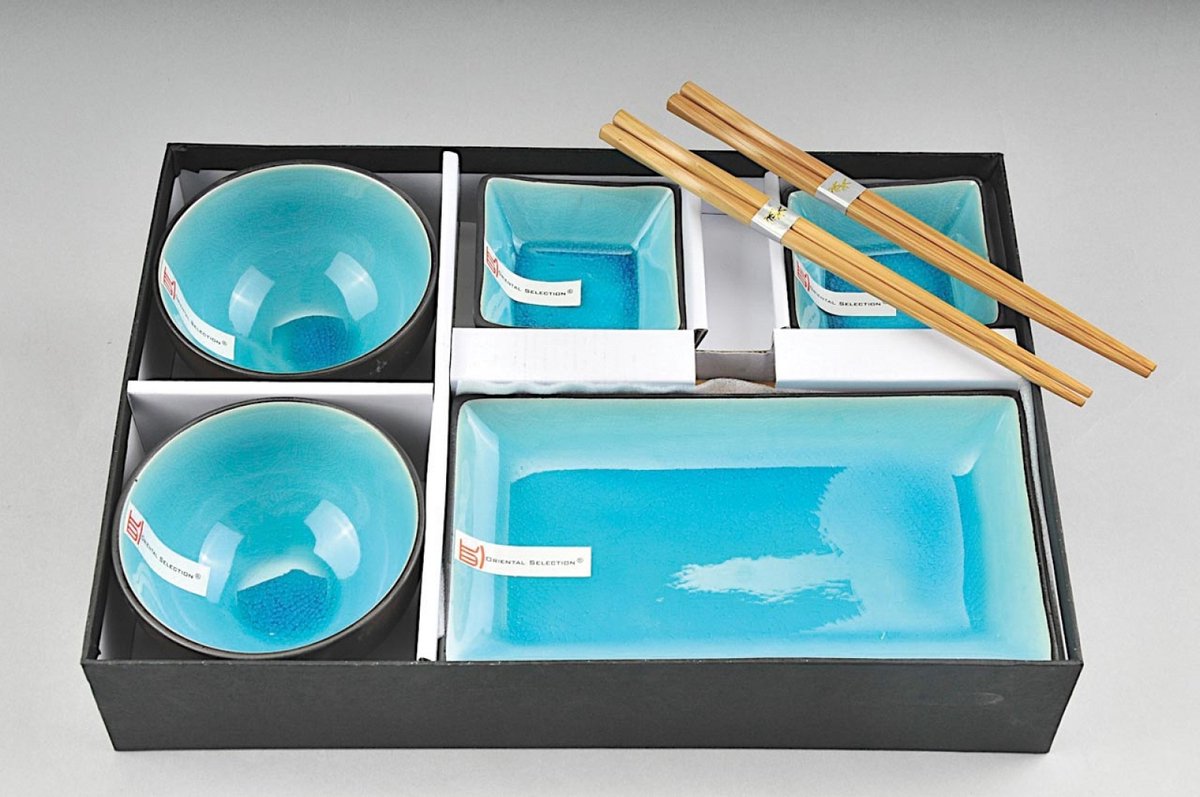 Bol.com Tokyo Design Studio Glassy Turquoise Sushi Servies - 8 delig - 2 persoons aanbieding