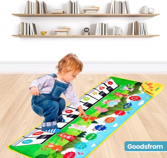 Tapis D’éveil Musical Piano – 8 Animaux, 10 Mélodies – 110 X 36 Cm – Volume Réglable – Cadeau 1-3 Ans