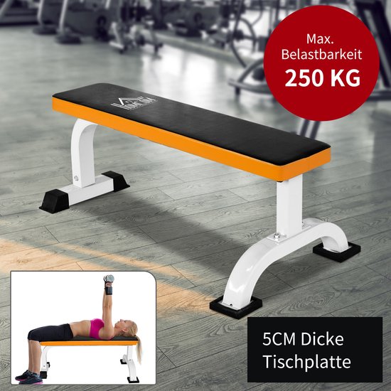 HOMCOM-Hantelbank-Stahl, PVC, Schaumstoff-L112x B62 x H43 cm-Schwarz+Weiß+Orange