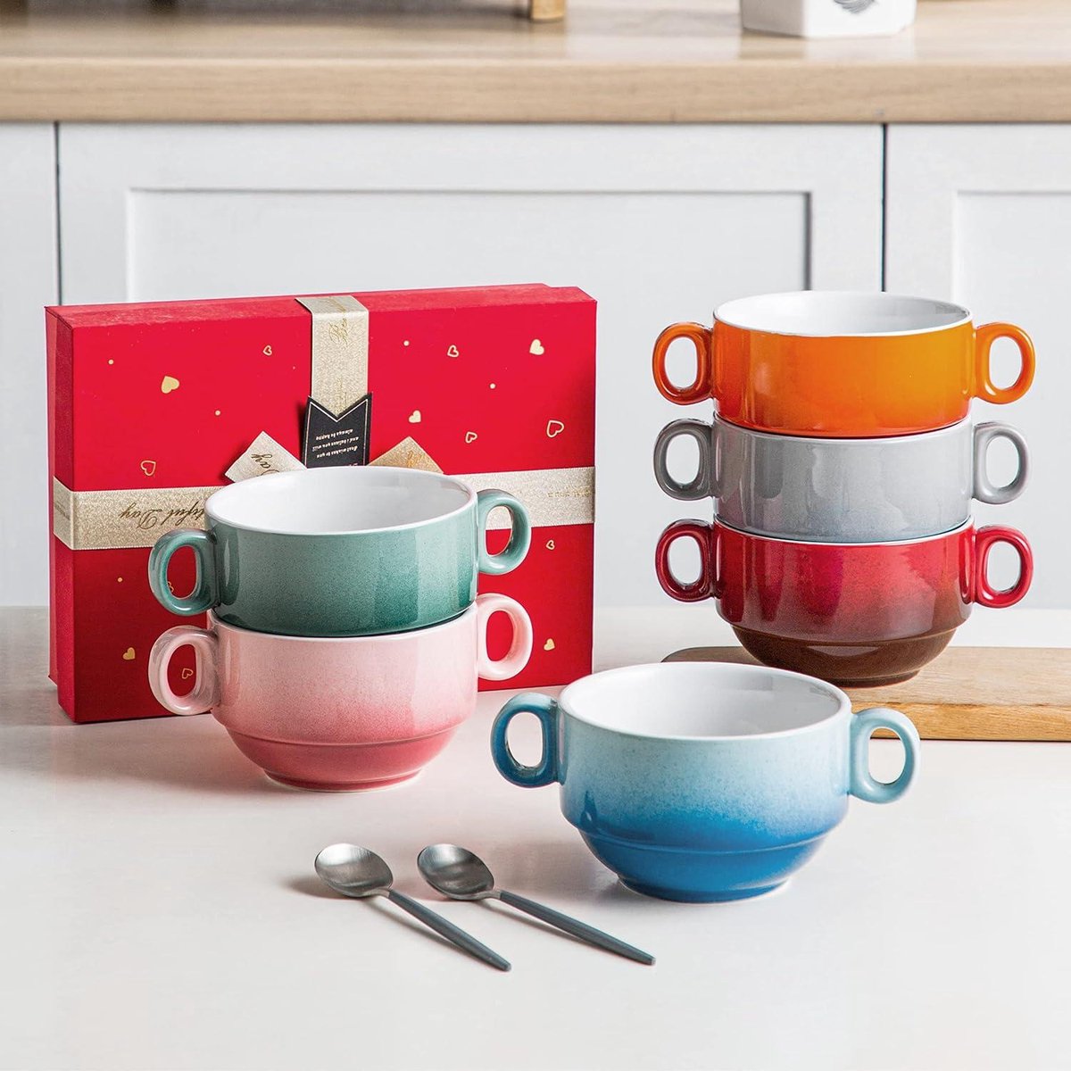 Set van 3 Pho porseleinen ramen kommen voor de keuken, 1000 ml, kleurrijke keramische kommen voor het serveren van muesli, misosoep, salade, pasta, noedels, magnetron- en magnetronbestendig
