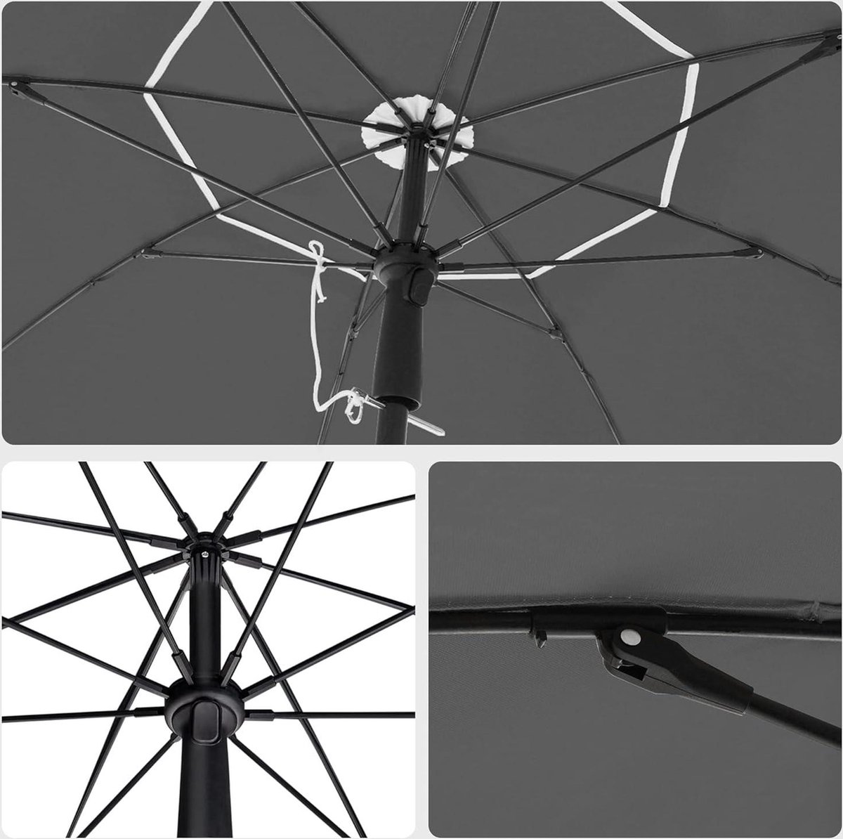 Bol.com Parasol Diameter 200cm Tuin Strand UPF 50+ UV-bescherming Opvouwbaar Zonnescherm Grijs-Glasvezel Parapluribben aanbieding