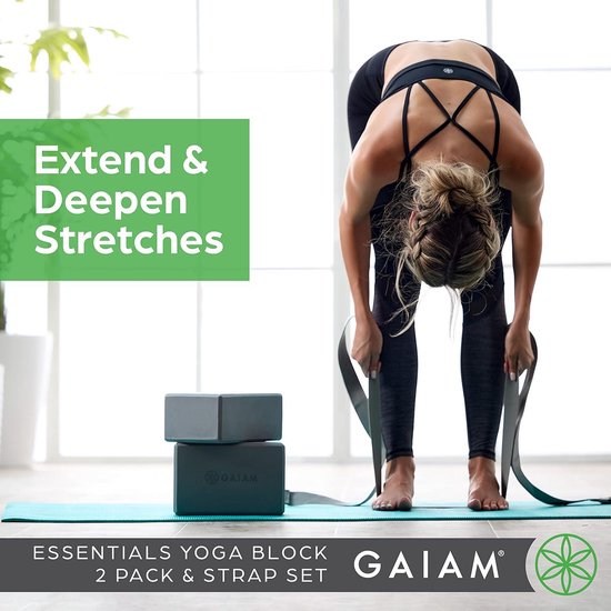 Yogablok set van 2 en yogariemen - zwart - voor yoga essentials van Core Balance — afbeelding 2