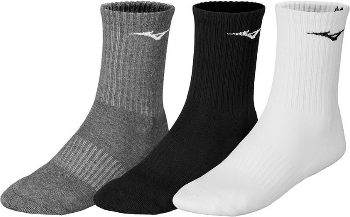 Mizuno Sokken Trainingssokken Unisex Zwart-Grijs-Wit 3 Pack