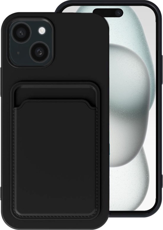 Smartphonica Phone Case Convient pour iPhone 15 Plus avec porte-carte - Coque arrière en TPU avec fente pour carte - Zwart / Siliconen / Coque arrière adaptée pour iPhone 15 Plus