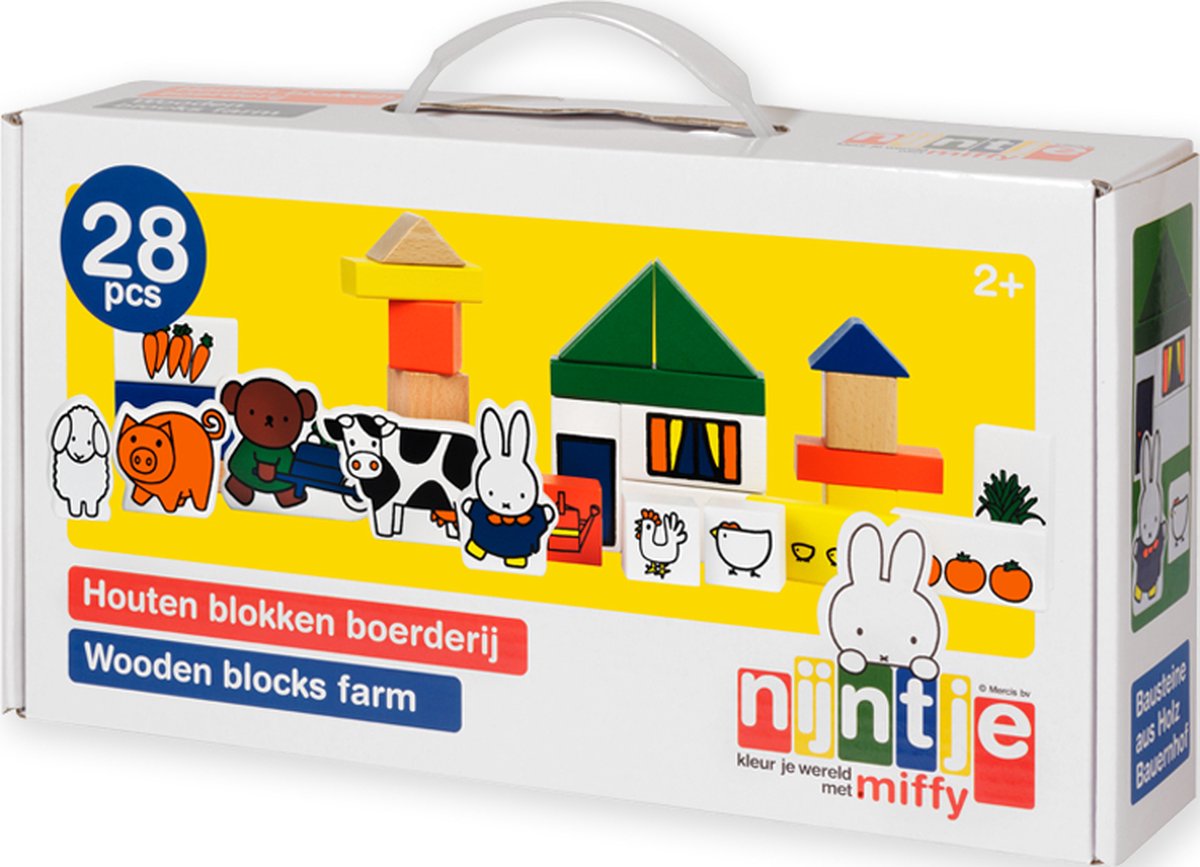 Nijntje houten blokken boerderij - 28 delig peuter speelset met boerderijdieren, bouwblokken - educatief speelgoed cadeau tip - vanaf 2 jaar - Bambolino Toys — afbeelding 12