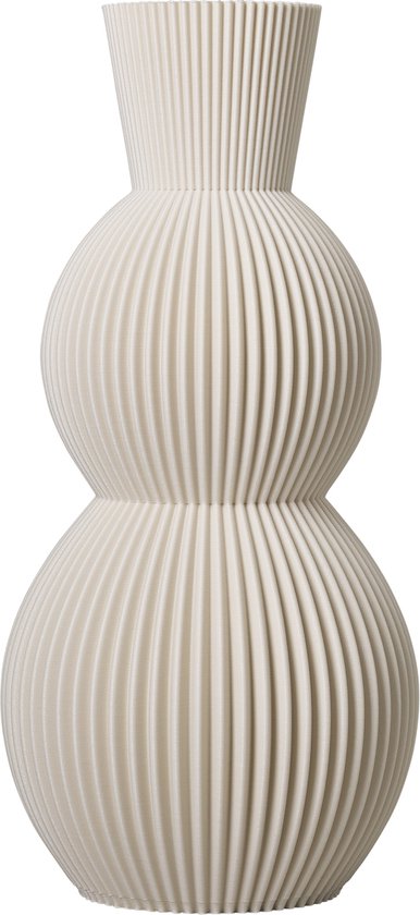 Slimprint Vaas NOVA, Creme Wit, D14,2 x H30 cm, Kleine Gestreepte Design, Moderne Tafeldecoratie Gemaakt van Gerecycled Biokunststof