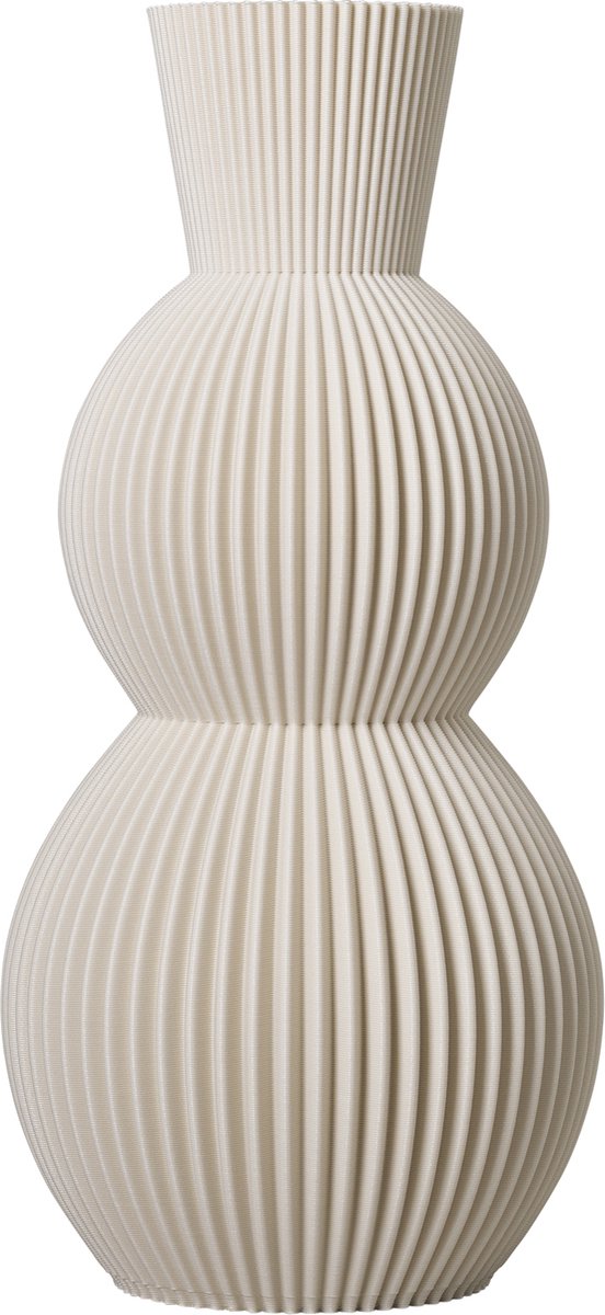 Slimprint Vaas NOVA, Creme Wit, D14,2 x H30 cm, Kleine Gestreepte Design, Moderne Tafeldecoratie Gemaakt van Gerecycled Biokunststof