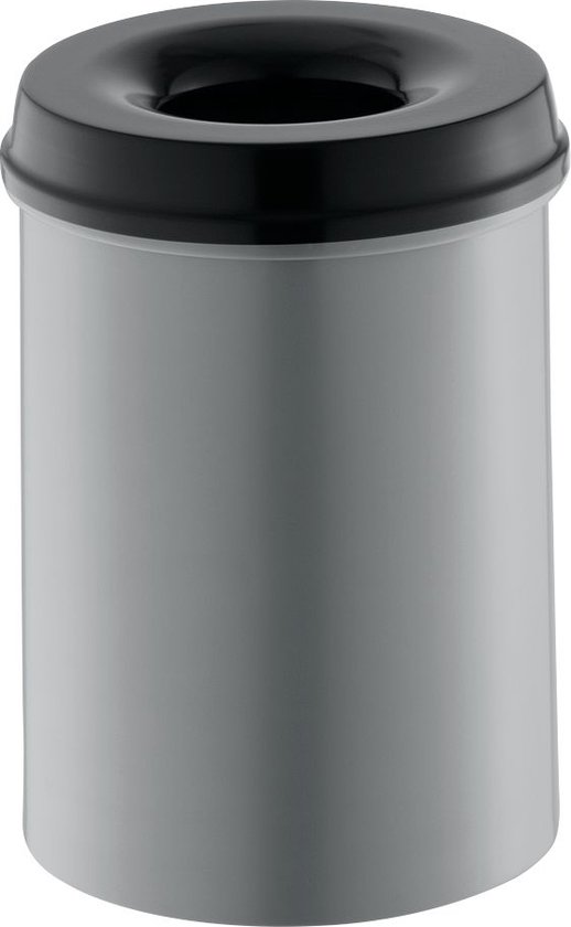 V-part Vlamdovende prullenbak/papierbak - 15L - aluminium / zwart