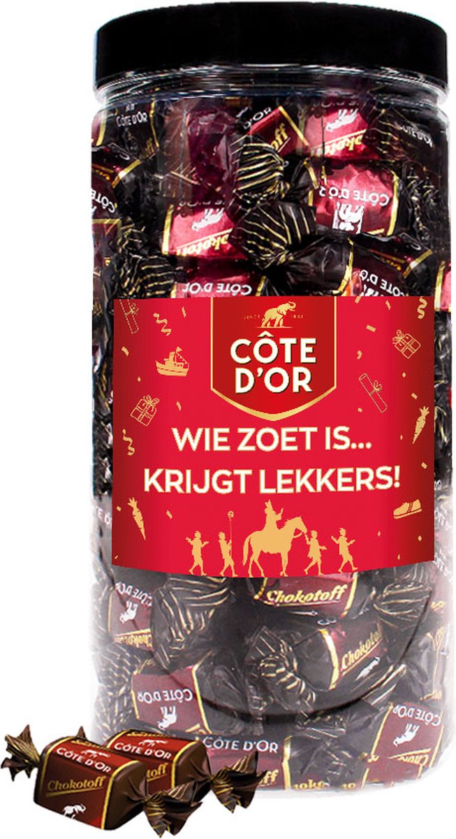 Côte d'Or Chokotoff chocolade voor Sinterklaas "Wie zoet is... krijgt lekkers!" - pure chocolade met toffee - 800g