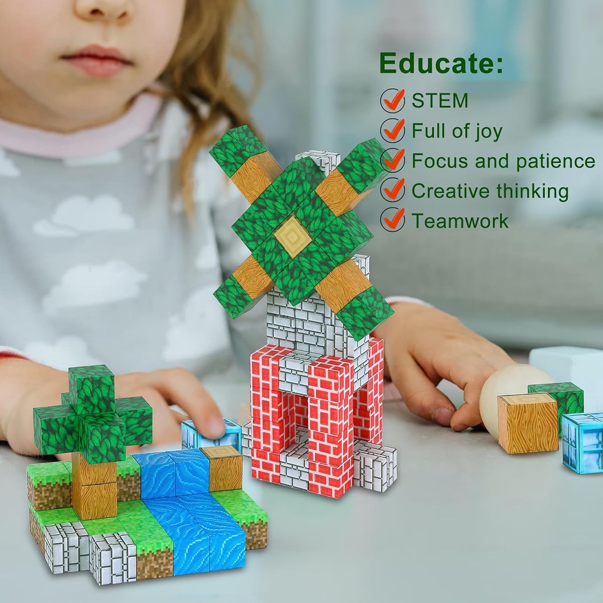 Pourbibi Magnetische bouwstenen, 150 delen, magnetische bouwstenen, magnetisch speelgoed, magneetblokken voor kinderen vanaf 3, 4, 5, 6, 7, 8, 9 jaar, opbergbaar, professioneel Kerstmis