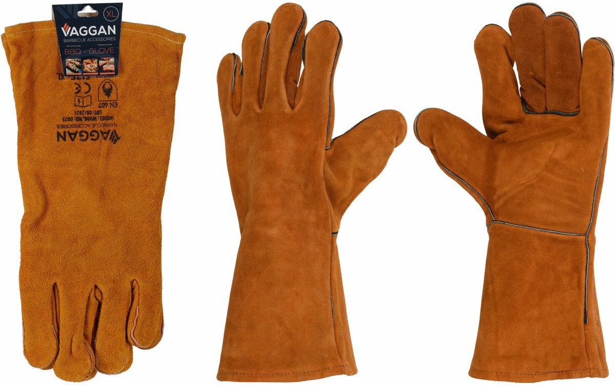 Vaggan BBQ handschoenen - leder - camel bruin - hittebestendig tot 250 graden