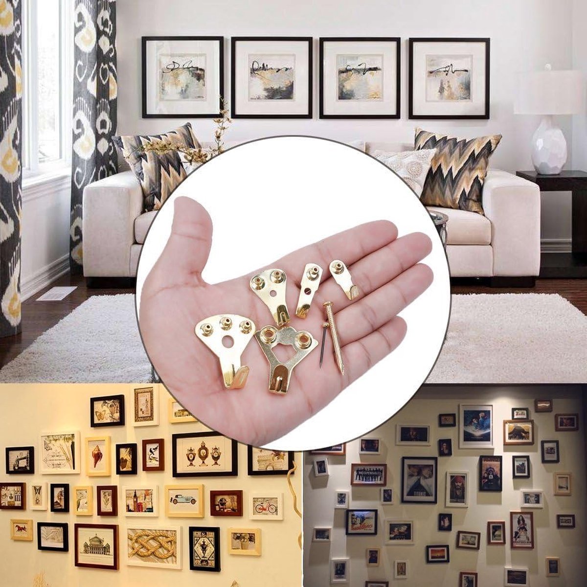 Fotohaken, fotohaken om te spijkeren, set van 80 stuks, stalen haken en spijkers voor thuis, kantoor, foto, schilderij, ophanging, fotobevestiging, goud-40 stuks, zilverkleurig, 40 stuks